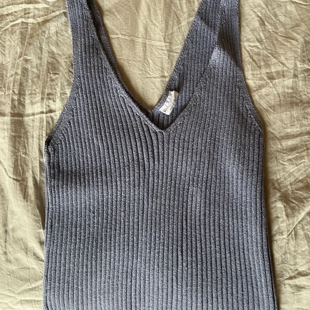 Gray Ribbed Knit Women's Top